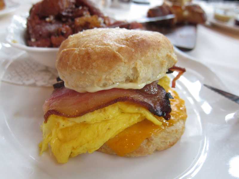 Nico Osteria - Egg  Sandwich with bacon and cheese on a biscuit.JPG